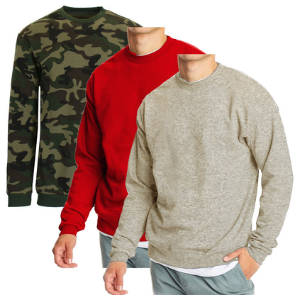 3-Pack Men's Crew Neck Fleece-Lined Pullover Sweatshirt (S-2XL)