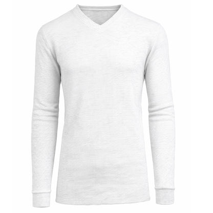 Men’s Long Sleeve Waffle Knit Thermal Shirt – V-Neck, Modern Fit, Warm Layering Top