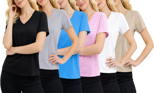 Women’s Relaxed Fit V-Neck Short Sleeve T-Shirt – 100% Cotton with Double-Stitched Hem (S-2XL) - GalaxybyHarvic