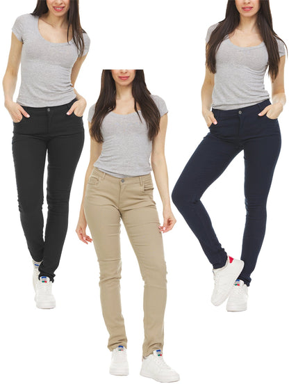 Girl's (3-PACK) Super Stretchy Skinny 5-Pocket Uniform Soft Chino Pants - GalaxybyHarvic