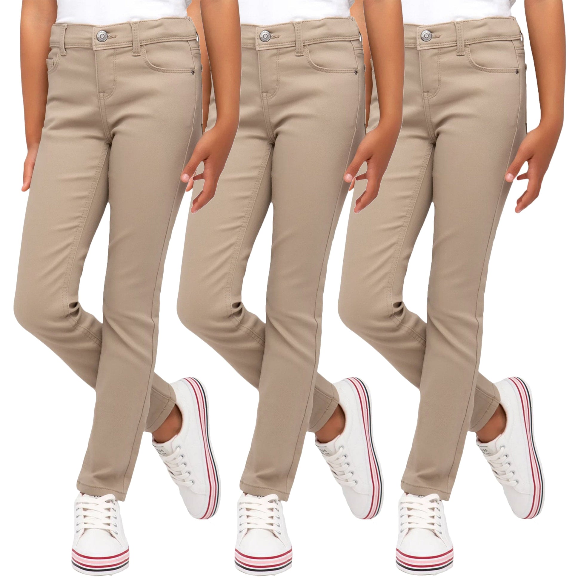 Womens Skinny Pants Stretch Chino Work School Uniform Cotton Stretch Zip  Fly NEW