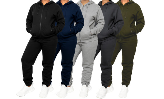 Women's 2-Piece Fleece-Lined Full Zip Oversize Loose Fit Hoodie & Jogger Track Set - GalaxybyHarvic