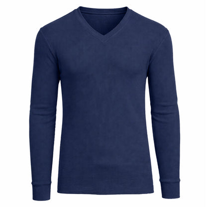 Men’s Long Sleeve Waffle Knit Thermal Shirt – V-Neck, Modern Fit, Warm Layering Top