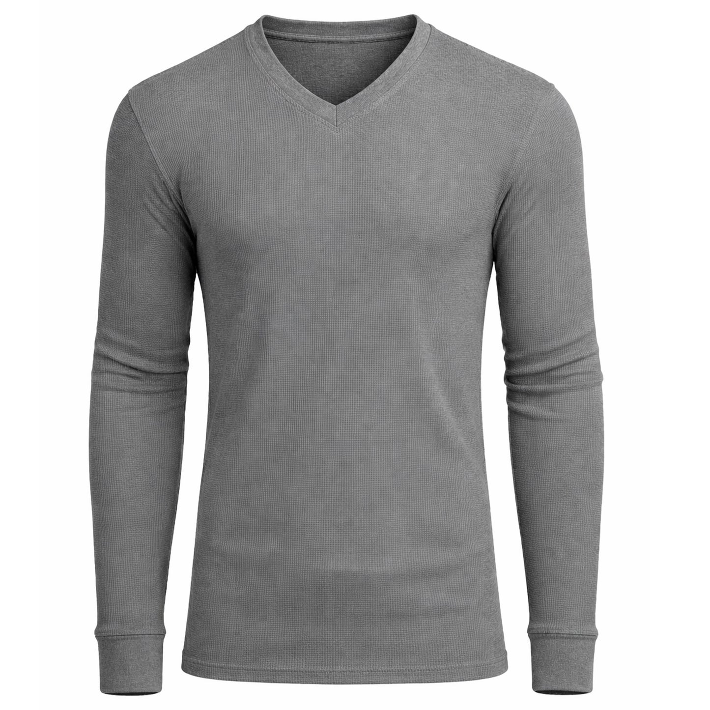 Men’s Long Sleeve Waffle Knit Thermal Shirt – V-Neck, Modern Fit, Warm Layering Top