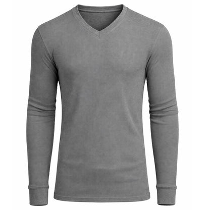 Men’s Long Sleeve Waffle Knit Thermal Shirt – V-Neck, Modern Fit, Warm Layering Top