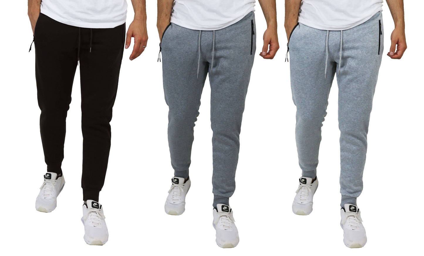 3-Pack Men's Slim Fit Fleece-Lined Jogger Sweatpants With Zipper Side Pockets (Sizes, S to 3XL)