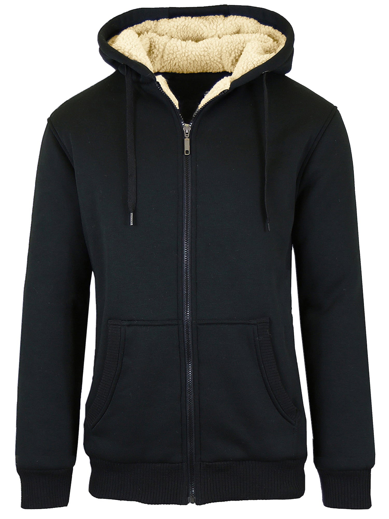 Zipper Mens Sherpa Lined Sweatshirts Men's Big Tall Premium Cotton Blend Sherpa Lined Zip Up Hoodie Jacket,  Black, 3XL