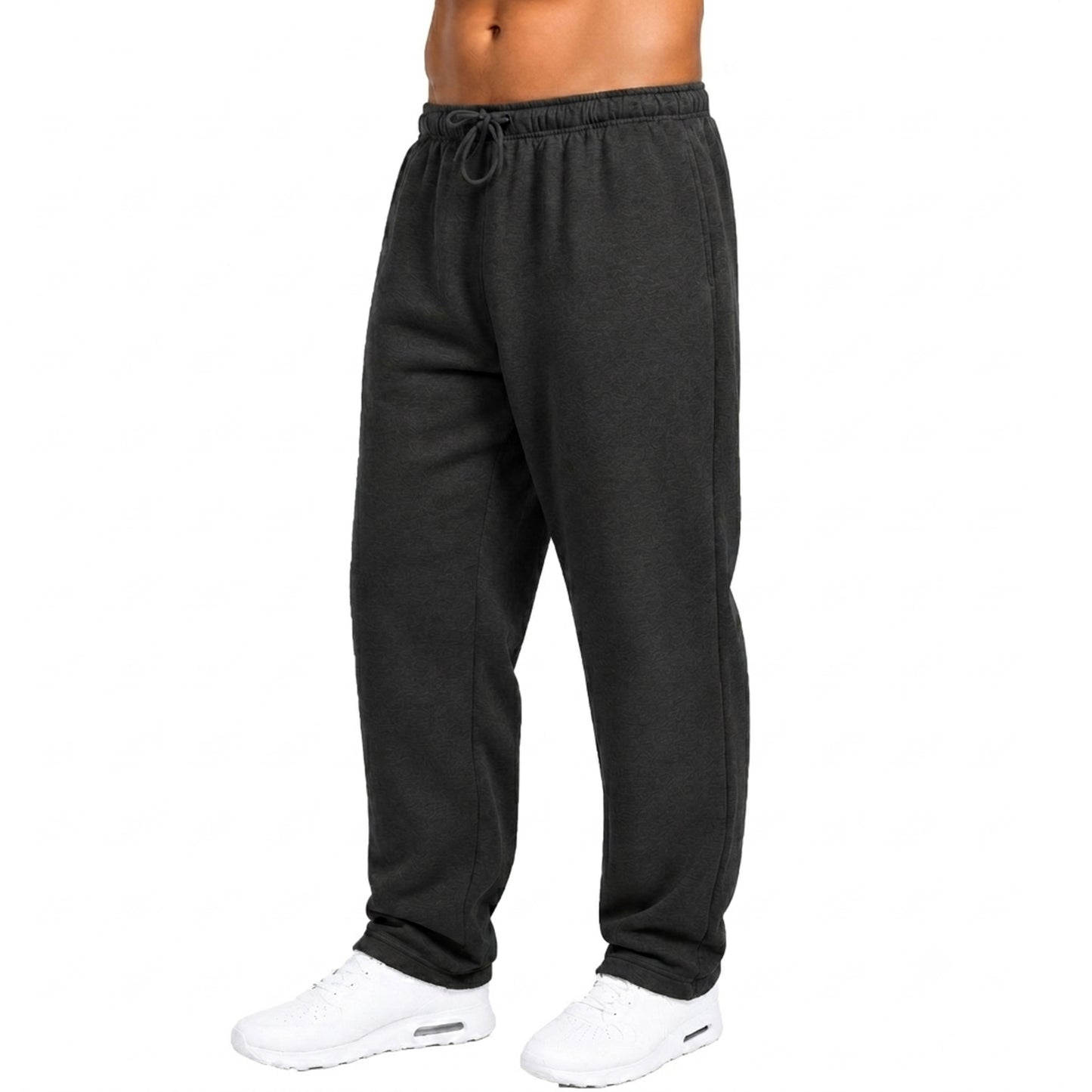 Mens Fleece Lined Open Bottom Sweatpants With Pockets, Workout Joggers Casual