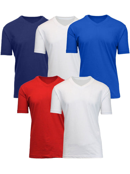 Paquete de 5 camisetas clásicas de ajuste moderno con cuello en V y manga corta para hombre (S-3XL) 
