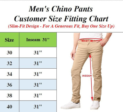 2-Pack Men's Flex Stretch Slim Fit Cotton Everyday Chino Pants (31" Inseam)