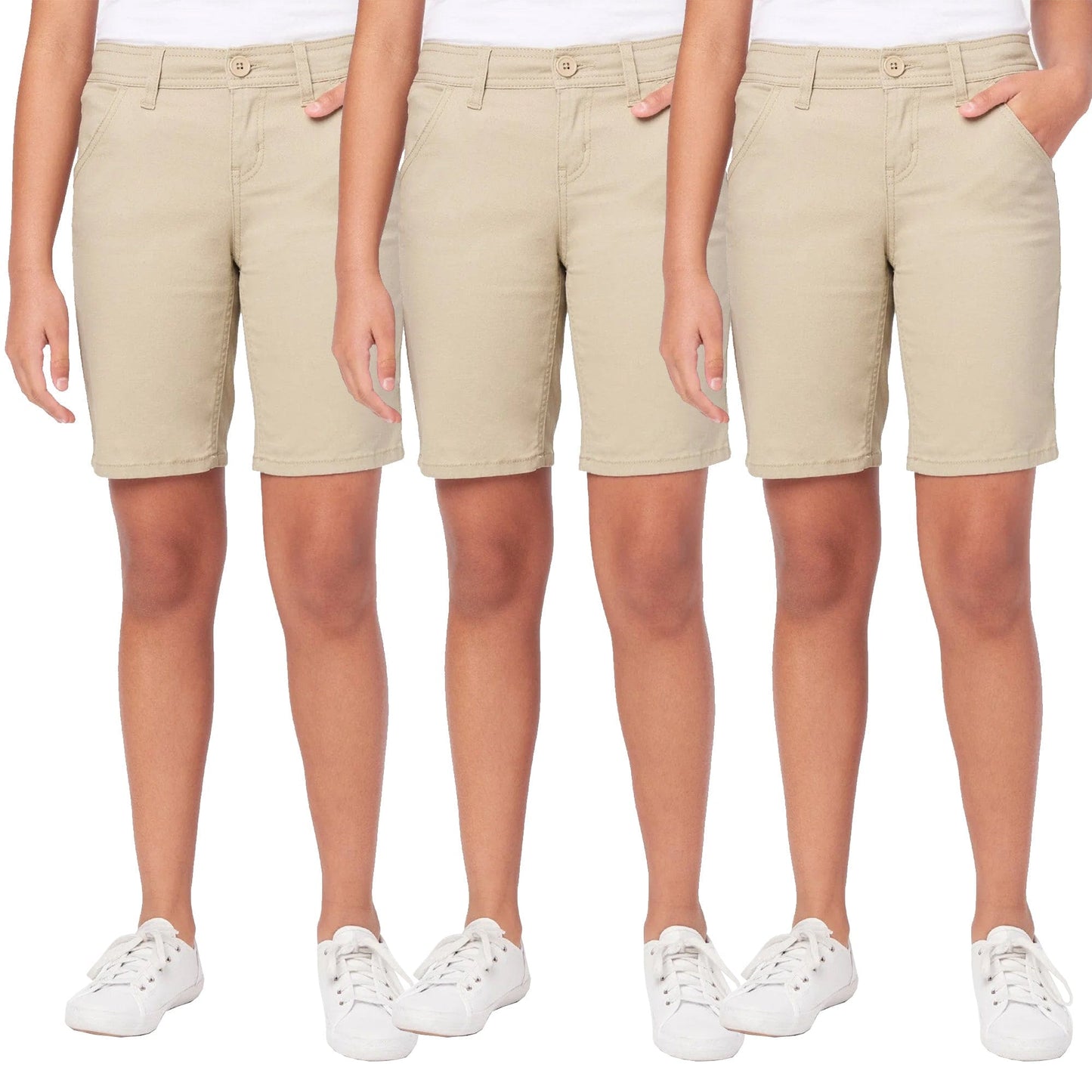 3-Pack Juniors School Uniform Super Stretch Bermuda Shorts - GalaxybyHarvic
