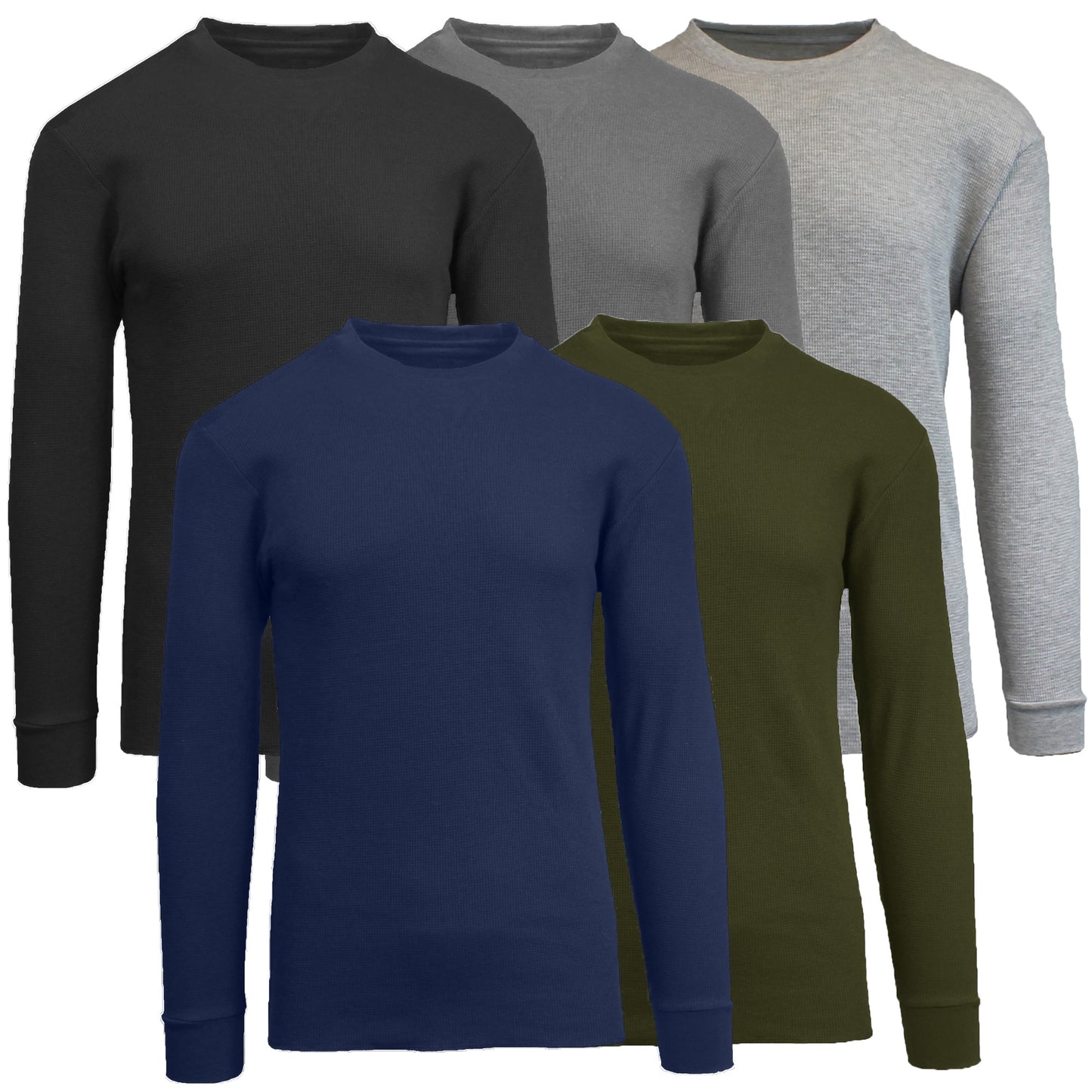 5-Pack Men's Thermal Shirts - Waffle Knit Henley & Crew Neck Styles, Long Sleeve, Soft & Warm Layers for Winter
