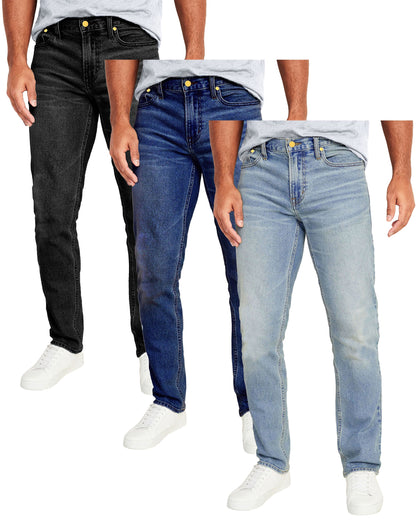Men's 3-Pack Flex Stretch Slim Straight Jeans with 5 Pocket (Sizes, 30-42) - GalaxybyHarvic