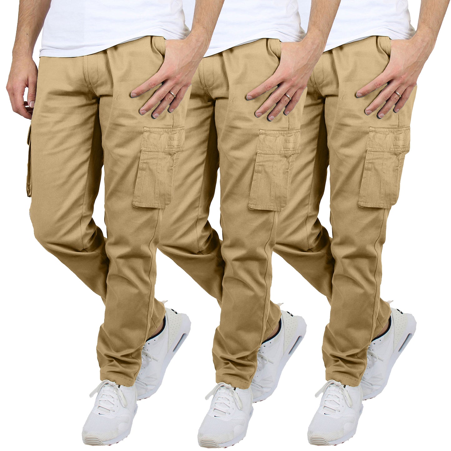 3-Pack Men's Flex-Stretch Cotton Cargo Pants – Comfortable, Durable & Versatile (31-Inch Inseam)