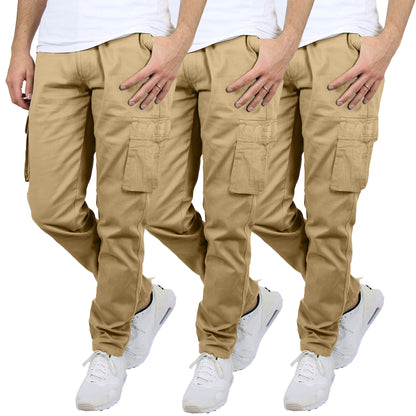 3-Pack Men's Flex-Stretch Cotton Cargo Pants – Comfortable, Durable & Versatile (31-Inch Inseam)