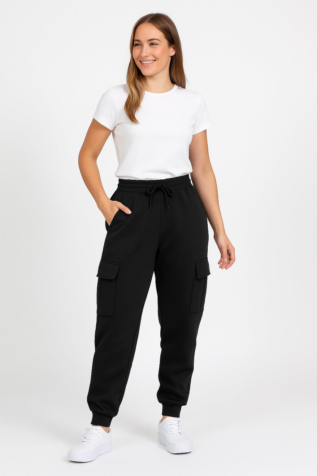 3-Pack Women's Loose Fit Fleece Jogger Sweatpants with Velcro Cargo Pockets (S-2XL)