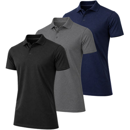 3-Pack Men's Short Sleeve Pique Polo Shirts (S-5XL) - GalaxybyHarvic