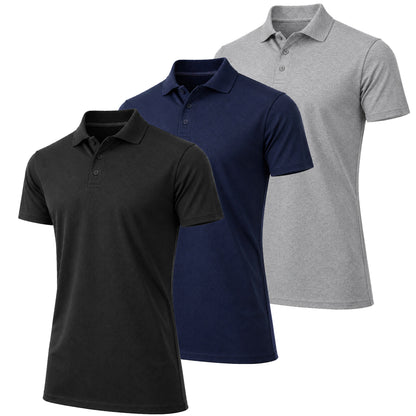 3-Pack Men's Short Sleeve Pique Polo Shirts (S-5XL) - GalaxybyHarvic