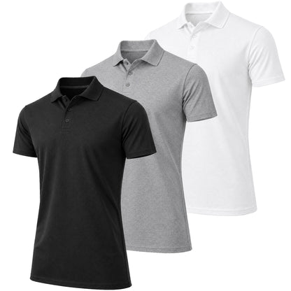 3-Pack Men's Short Sleeve Pique Polo Shirts (S-5XL) - GalaxybyHarvic