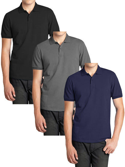 3-Pack Men's Short Sleeve Pique Polo Shirts (S-5XL) - GalaxybyHarvic