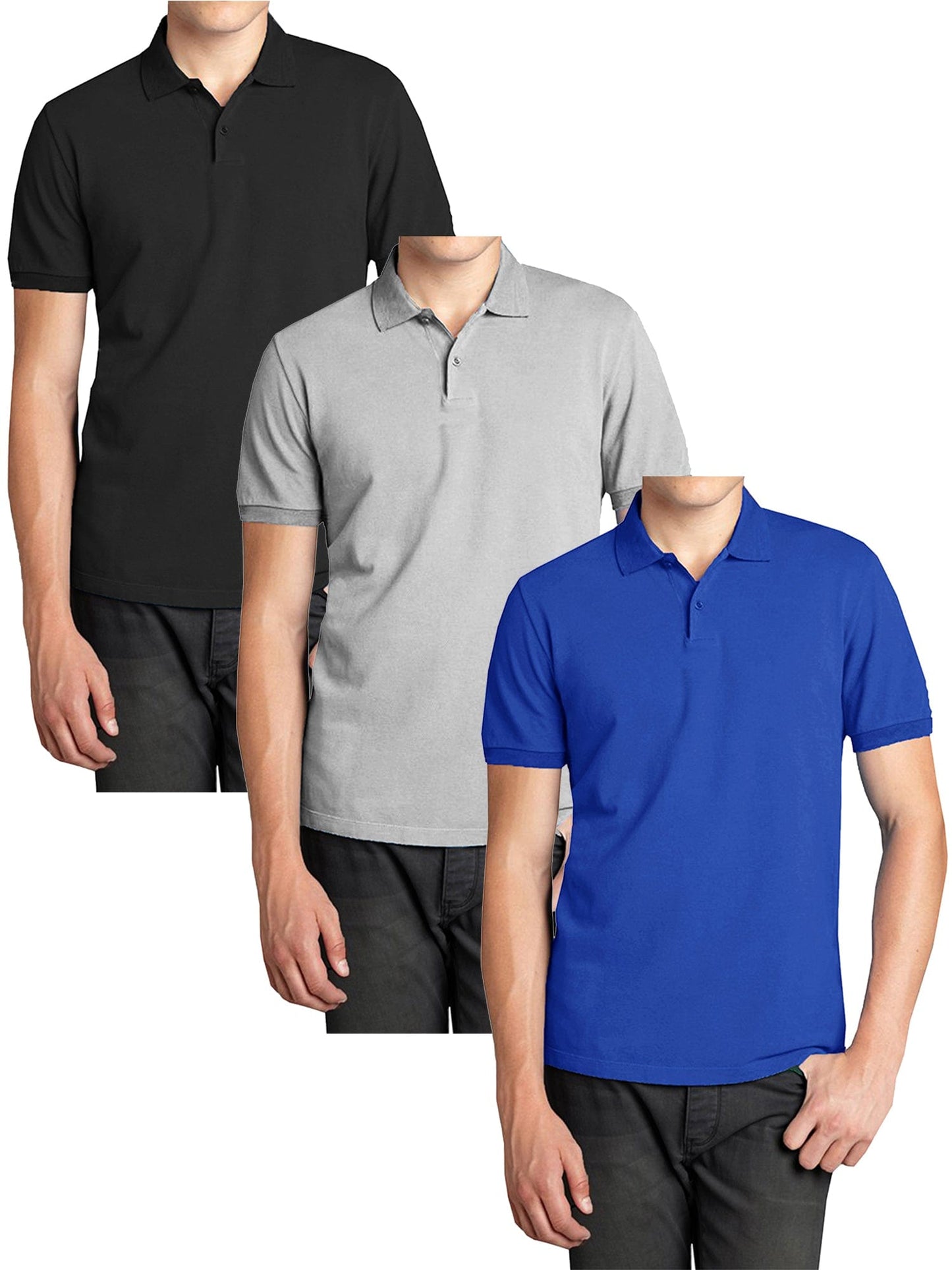 3-Pack Men's Short Sleeve Pique Polo Shirts (S-5XL) - GalaxybyHarvic