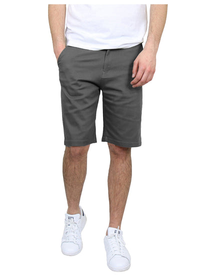 Pantalones cortos chinos elásticos de algodón con frente plano y corte entallado para hombre (tallas 30-42) 
