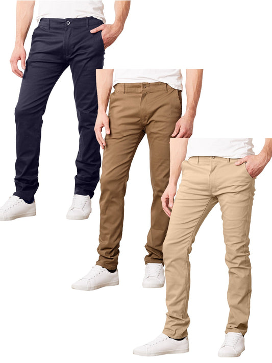 Pantalones chinos súper elásticos y ajustados para uso diario para hombre (tallas 30 a 42), paquete de 3