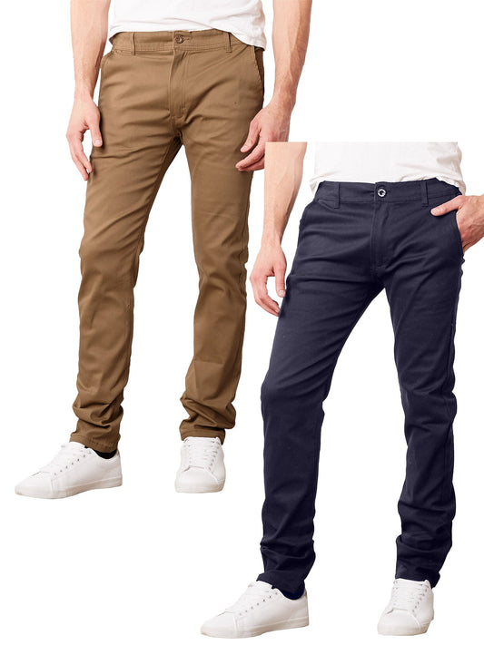 Pantalones chinos súper elásticos y ajustados para uso diario para hombre (tallas 30 a 42), paquete de 2