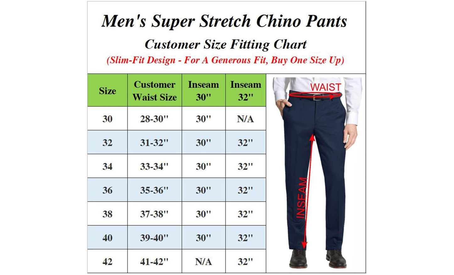 Men's Super Stretch Slim Fit Everyday Chino Pants (Sizes, 30-42) 2-PACK