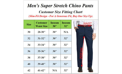 Men's Super Stretch Slim Fit Everyday Chino Pants (Sizes, 30-42) 3-PACK