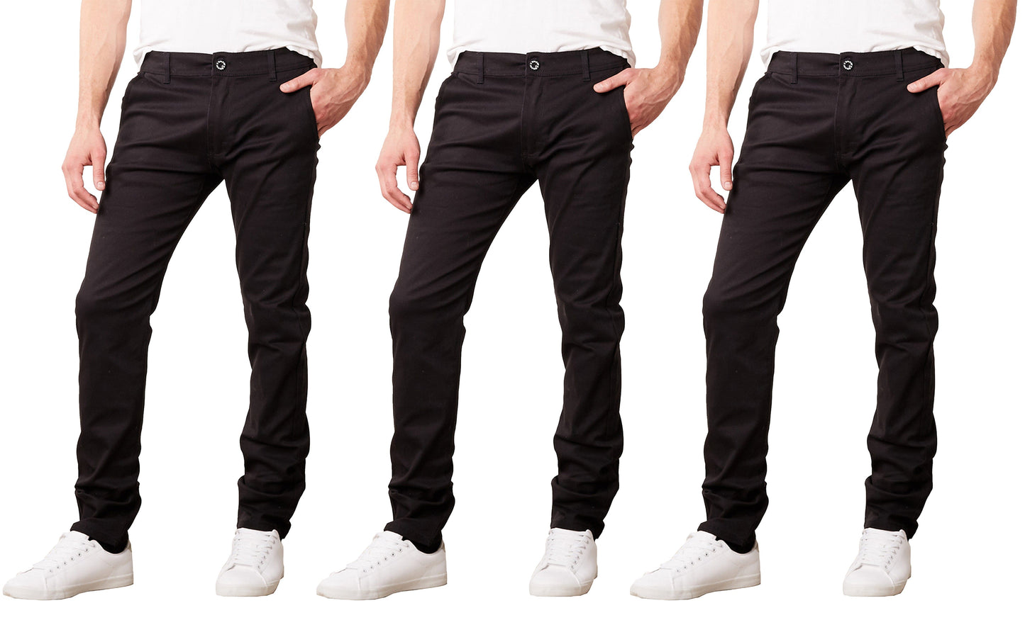 Pantalones chinos elásticos de algodón de corte slim para hombre (paquete de 3)