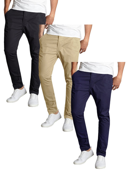 Pantalones chinos elásticos de algodón de corte slim para hombre (paquete de 3)