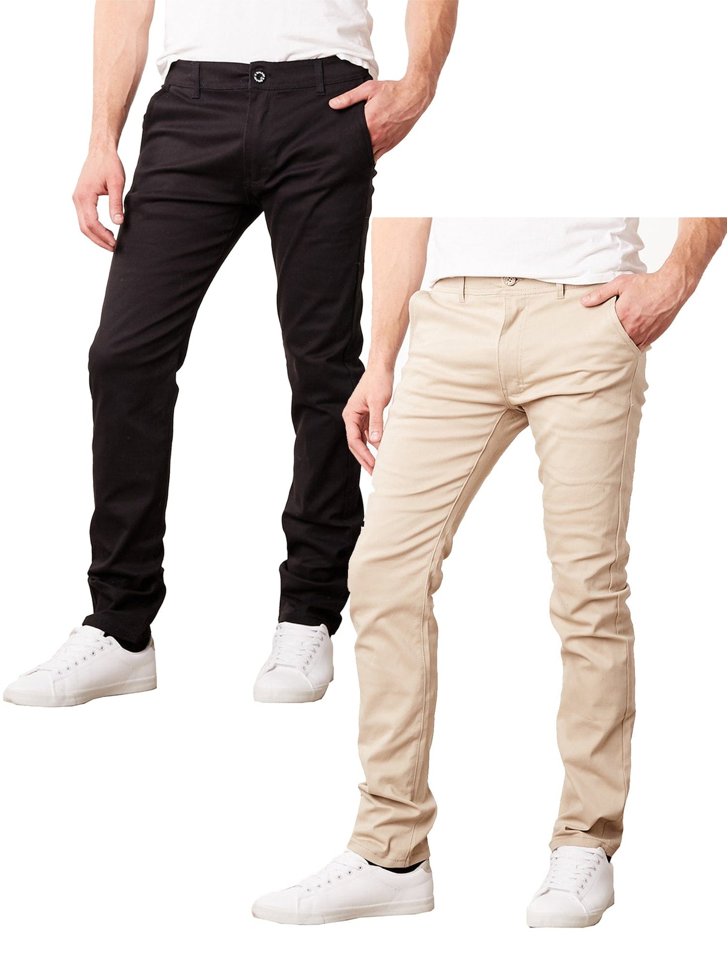 Paquete de 2 pantalones chinos de algodón elásticos y ajustados para uso diario para hombre (entrepierna de 31") 