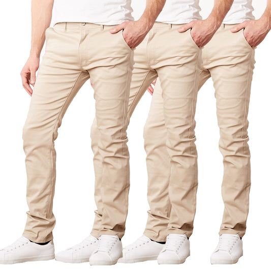 Paquete de 3 pantalones chinos de algodón elásticos y ajustados para uso diario para hombre (entrepierna de 31")