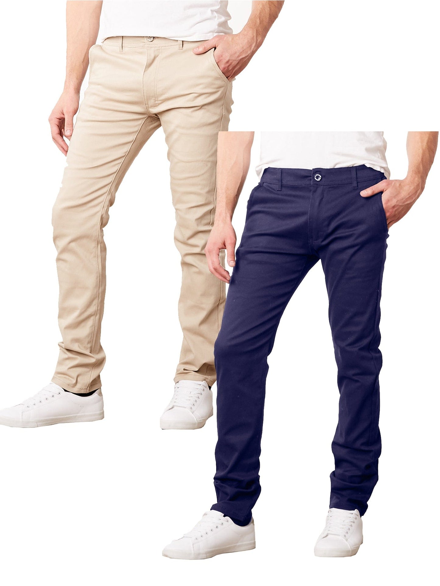 Paquete de 2 pantalones chinos de algodón elásticos y ajustados para uso diario para hombre (entrepierna de 31") 
