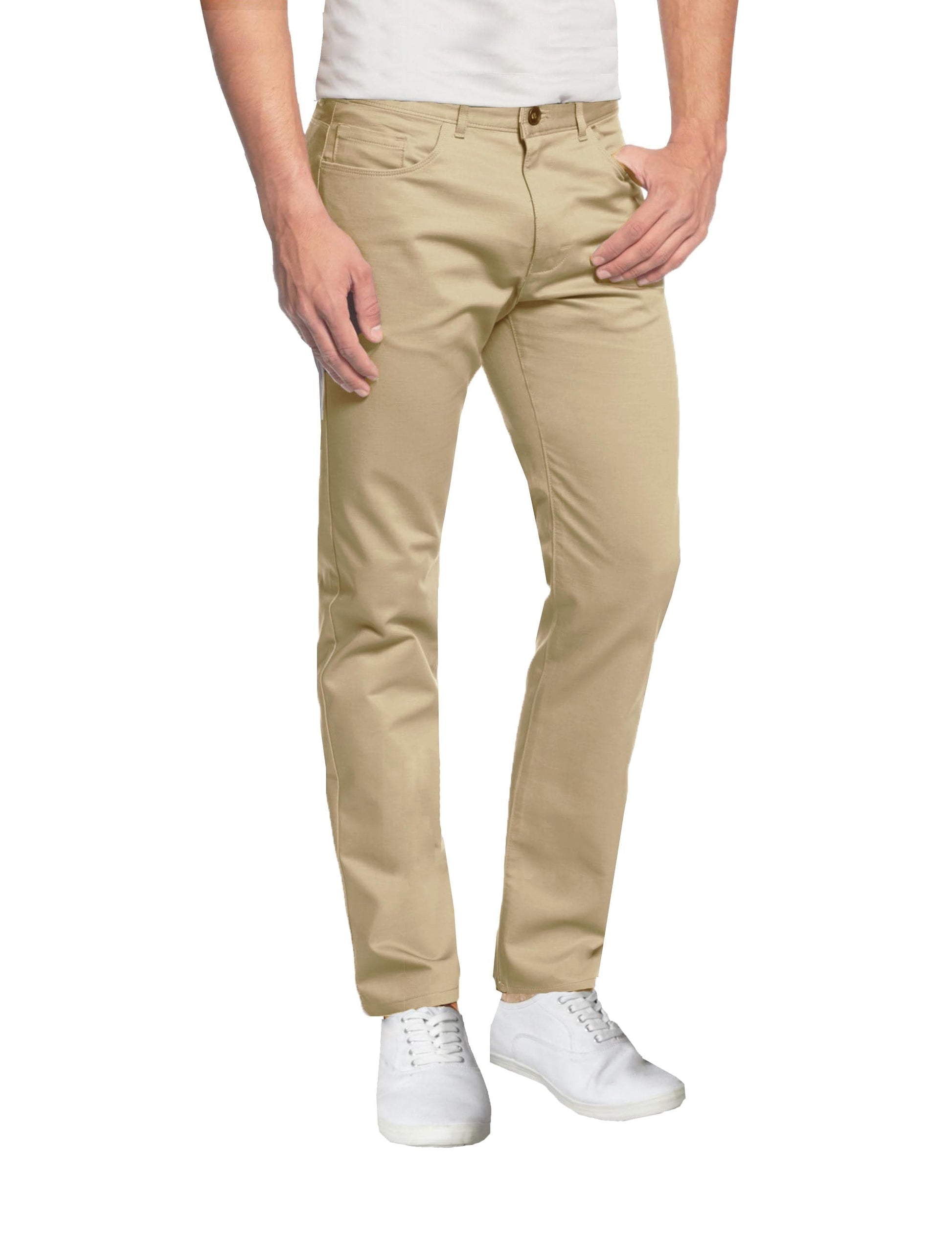 Men's Slim Fitting Cotton Stretch 5-Pocket Chino Pants (Sizes, 30-42) - GalaxybyHarvic