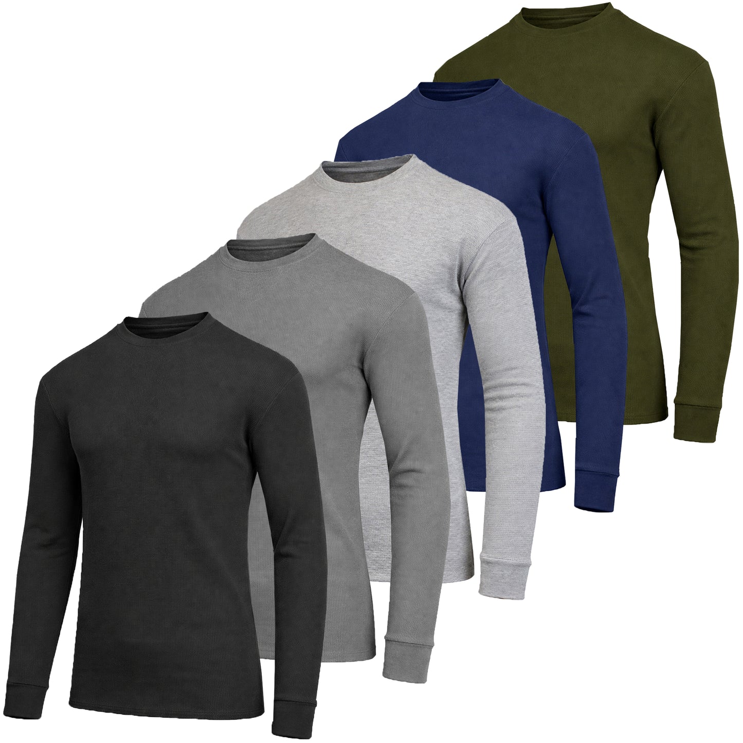 5-Pack Men's Thermal Shirts - Waffle Knit Henley & Crew Neck Styles, Long Sleeve, Soft & Warm Layers for Winter - GalaxybyHarvic