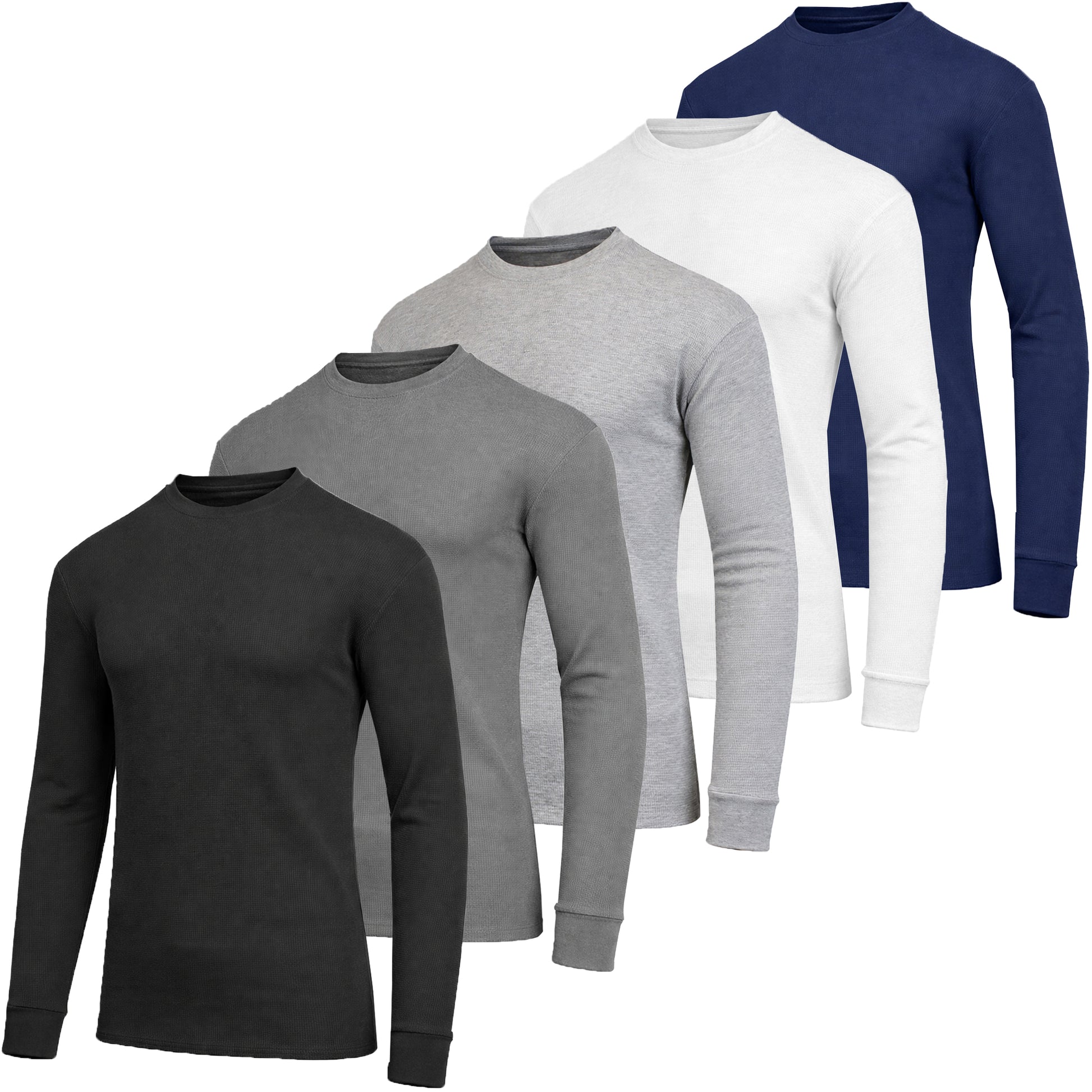 5-Pack Men's Thermal Shirts - Waffle Knit Henley & Crew Neck Styles, Long Sleeve, Soft & Warm Layers for Winter - GalaxybyHarvic