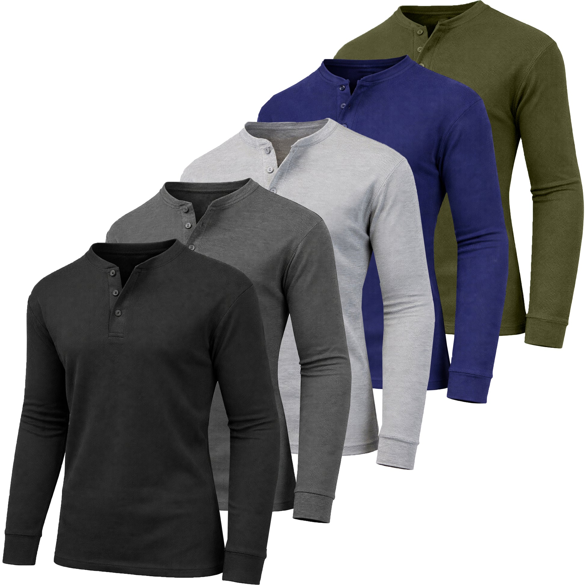 5-Pack Men's Thermal Shirts - Waffle Knit Henley & Crew Neck Styles, Long Sleeve, Soft & Warm Layers for Winter - GalaxybyHarvic