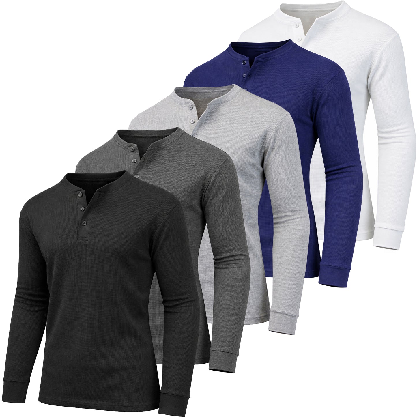 5-Pack Men's Thermal Shirts - Waffle Knit Henley & Crew Neck Styles, Long Sleeve, Soft & Warm Layers for Winter - GalaxybyHarvic