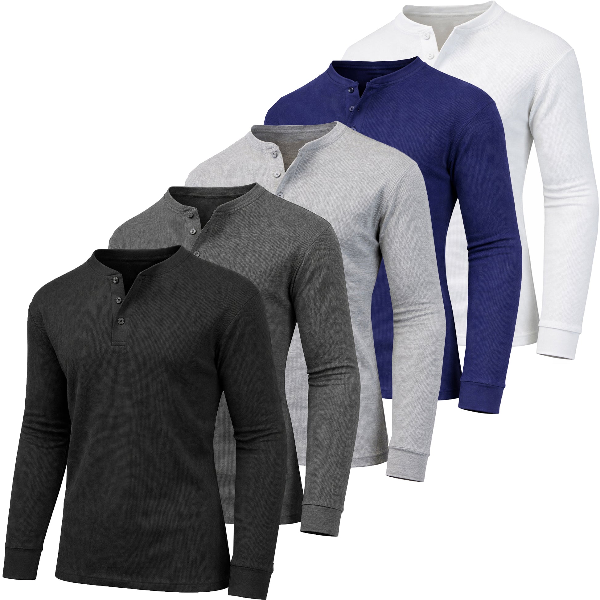 5-Pack Men's Thermal Shirts - Waffle Knit Henley & Crew Neck Styles, Long Sleeve, Soft & Warm Layers for Winter - GalaxybyHarvic