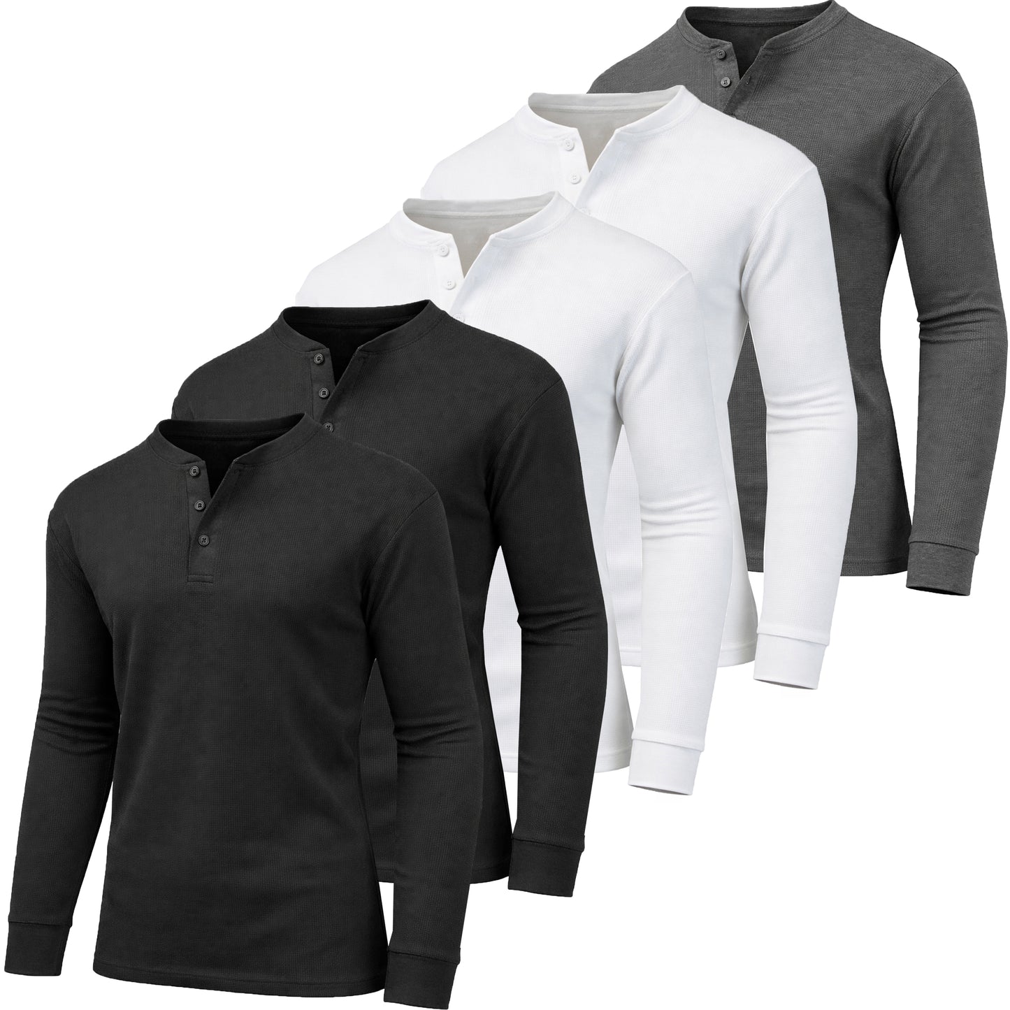 5-Pack Men's Thermal Shirts - Waffle Knit Henley & Crew Neck Styles, Long Sleeve, Soft & Warm Layers for Winter - GalaxybyHarvic