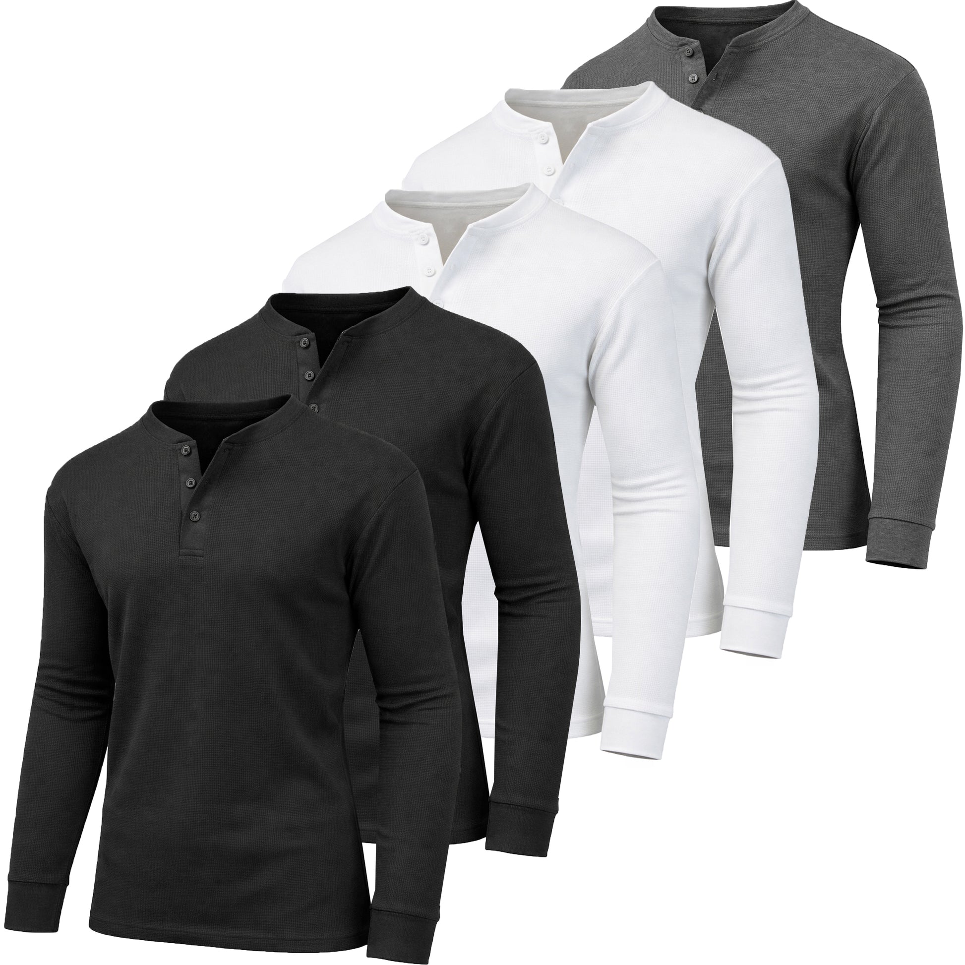 5-Pack Men's Thermal Shirts - Waffle Knit Henley & Crew Neck Styles, Long Sleeve, Soft & Warm Layers for Winter - GalaxybyHarvic