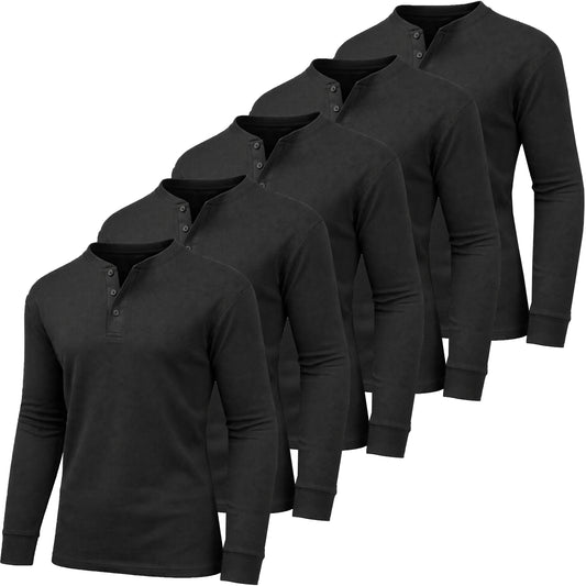 5-Pack Men's Thermal Shirts - Waffle Knit Henley & Crew Neck Styles, Long Sleeve, Soft & Warm Layers for Winter - GalaxybyHarvic