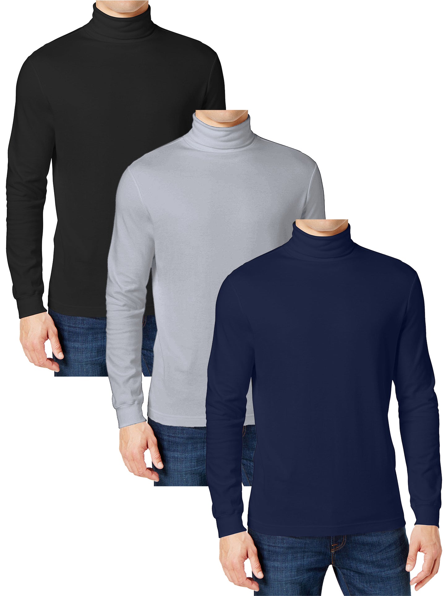 3-Pack Men's Long Sleeve Turtle Neck T-Shirt (Sizes, S to 2XL)
