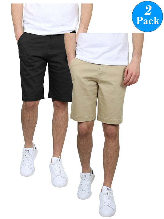 Pantalones cortos chinos de algodón elástico flexible con 5 bolsillos para hombre (paquete de 2)