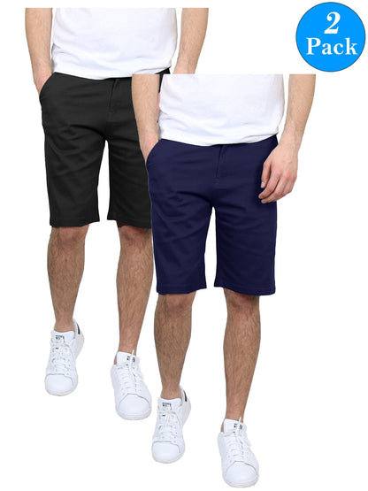 Pantalones cortos chinos de algodón elástico flexible con 5 bolsillos para hombre (paquete de 2)