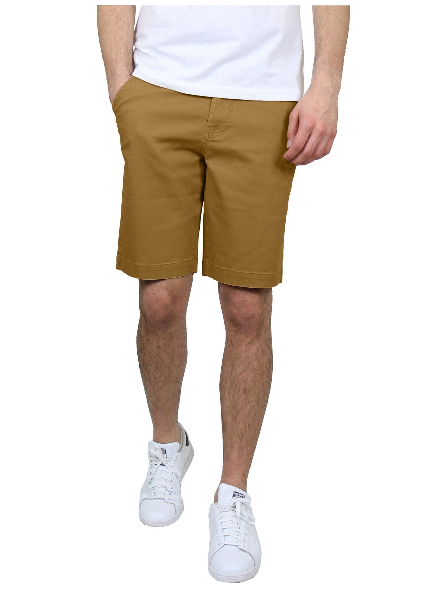 Pantalones cortos chinos elásticos de algodón con frente plano y corte entallado para hombre (tallas 30-42) 