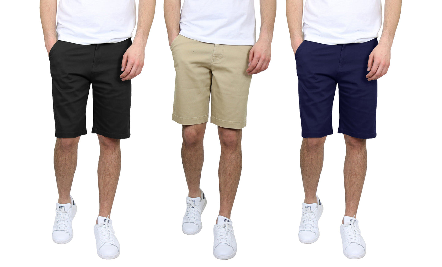 Mens 5-Pockets Flex Stretch Cotton Chino Shorts (3-Pack)