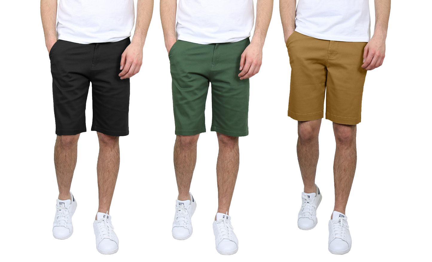 Mens 5-Pockets Flex Stretch Cotton Chino Shorts (3-Pack)